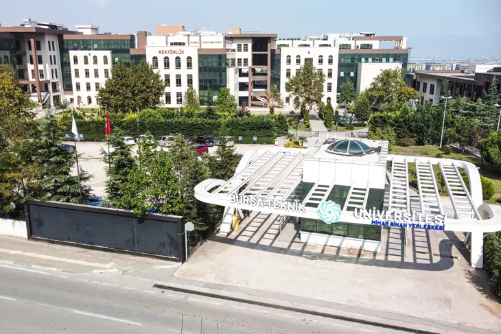 Bursa Technical University campus building at golden hour